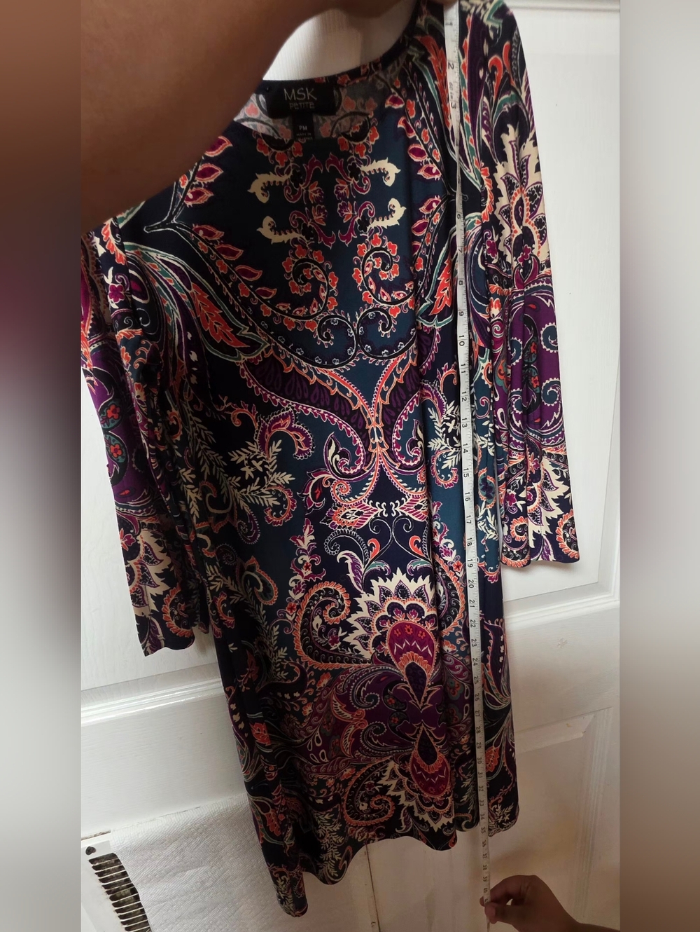 MSK Petite Dress PM Paisley Print 3/4 Split Sleeve Knit Shift Stretchy - Picture 3 of 8